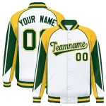 Custom Gold White Varsity Full-Snap Personalized Raglan Sleeves Color Block Letterman Jacket