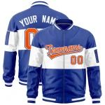 Custom Royal White-Royal Varsity Full-Zip Color Block Letterman Bomber Jacket