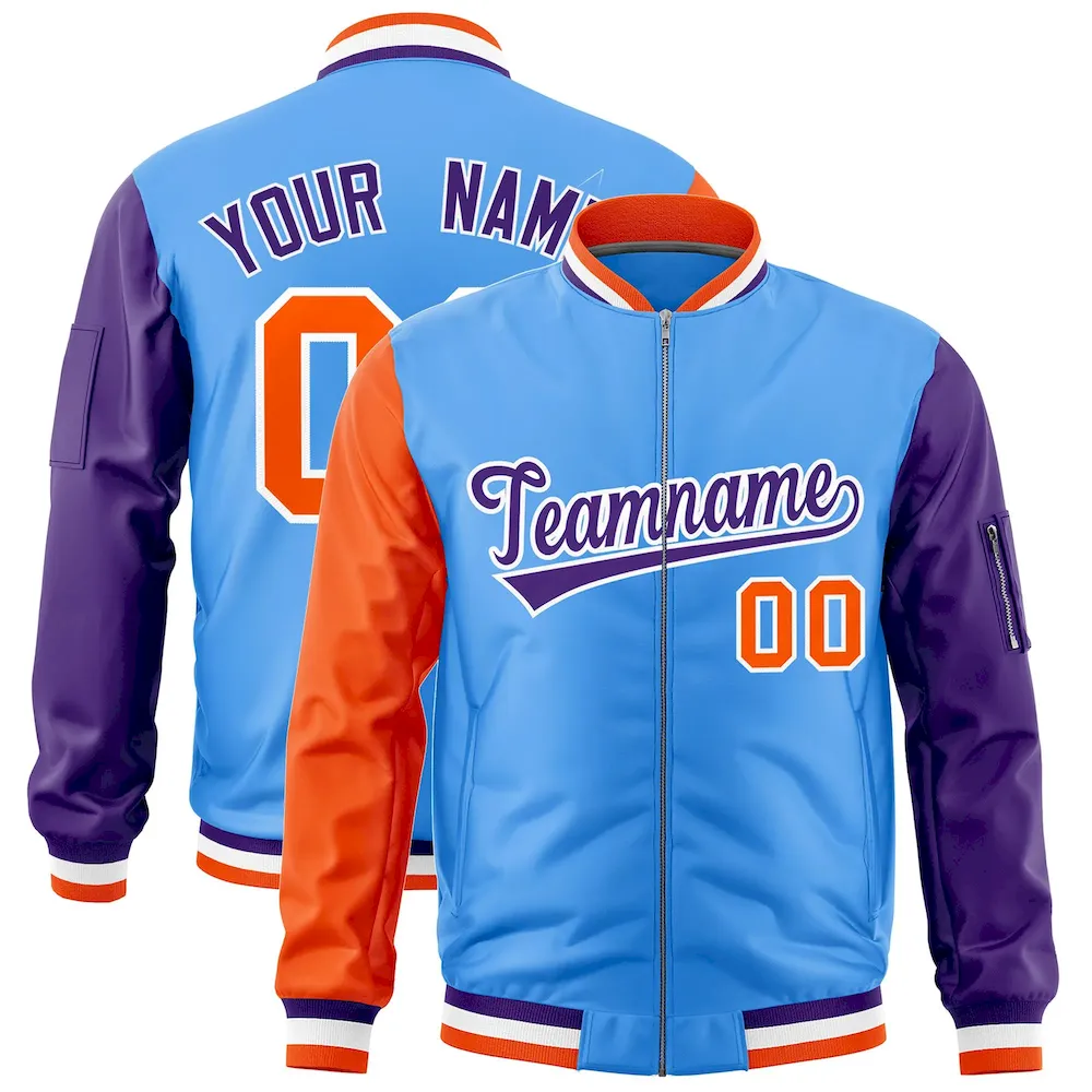 Custom Purple White Gold Varsity Full-Zip Raglan Sleeves Letterman Bomber Jacket