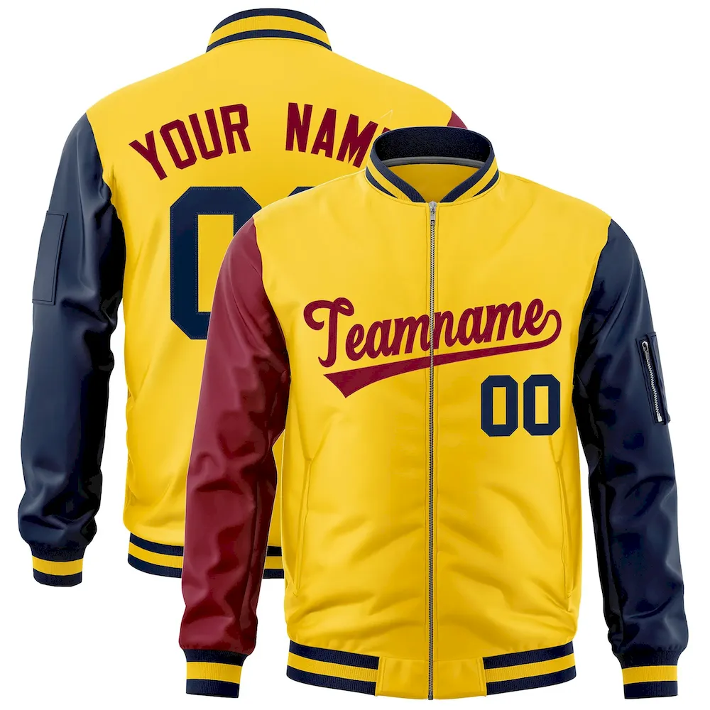 Custom Royal Gold Pink Varsity Full-Zip Raglan Sleeves Letterman Bomber Jacket