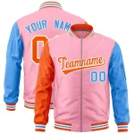 Custom Crimson Gold Kelly Green Varsity Full-Zip Raglan Sleeves Letterman Bomber Jacket