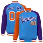 Custom Purple Gold-White Varsity Full-Snap Authentic Raglan Sleeves Letterman Bomber Jacket
