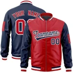 Custom Orange Navy Varsity Full-Zip Two-Tone Letterman Bomber Jacket