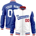 Custom White Red-Powder Blue Raglan Sleeves Personalized Side Pattern Authentic Football Jersey