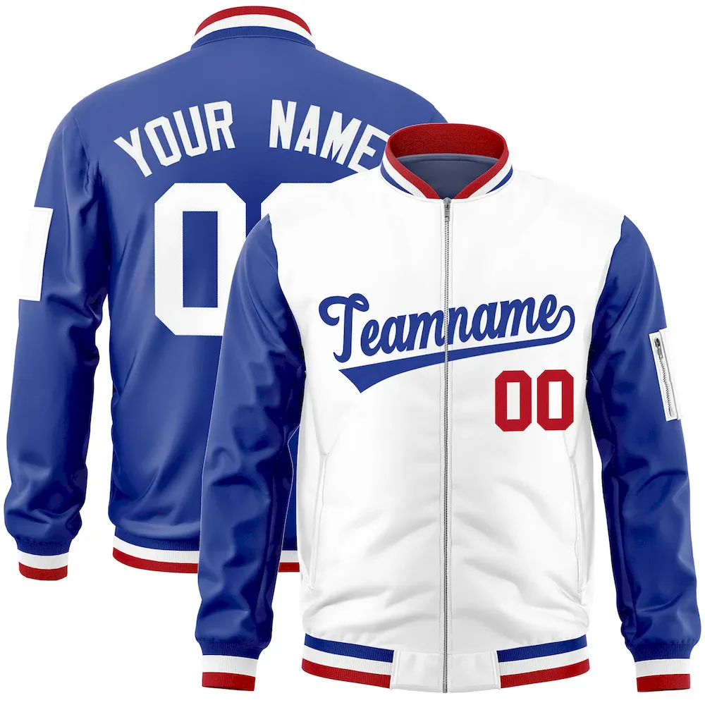 Custom White Red-Powder Blue Raglan Sleeves Personalized Side Pattern Authentic Football Jersey