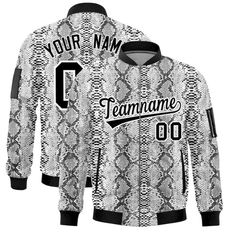 Custom Varsity Full-Zip Snake Pattern Letterman Bomber Jacket