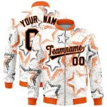 Custom White Varsity Full-Zip Star Pattern Letterman Bomber Jacket