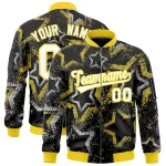Custom Black Varsity Full-Zip Star Pattern Letterman Bomber Jacket