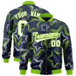 Custom Navy Varsity Full-Zip Star Pattern Letterman Bomber Jacket