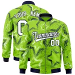 Custom Neon Green Varsity Full-Zip Star Pattern Letterman Bomber Jacket