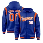 Custom Royal Orange Varsity Full-Snap Letterman Shoulder Color Block Jacket Hoodie