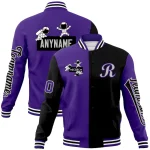 Custom Purple Black Two Tone Split Fashion Varsity Letterman Jacket with Raglan Sleeves