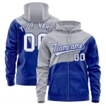 Custom Gray Royal Color Block Varsity Full-Zip Letterman Wave Jacket Hoodie