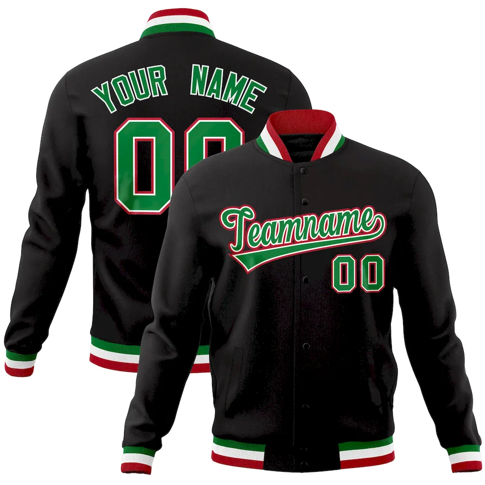 Custom Black Classic Style Varsity Full-Snap Letterman Jacket Jersey