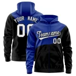 Custom Royal Black Color Block Varsity Full-Zip Letterman Wave Jacket Hoodie