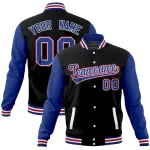 Custom Black Royal Varsity Full-Snap Raglan Sleeves Letterman Baseball Jacket