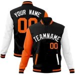 Custom Black White Raglan Sleeves Varsity Full-Snap Letterman Jacket