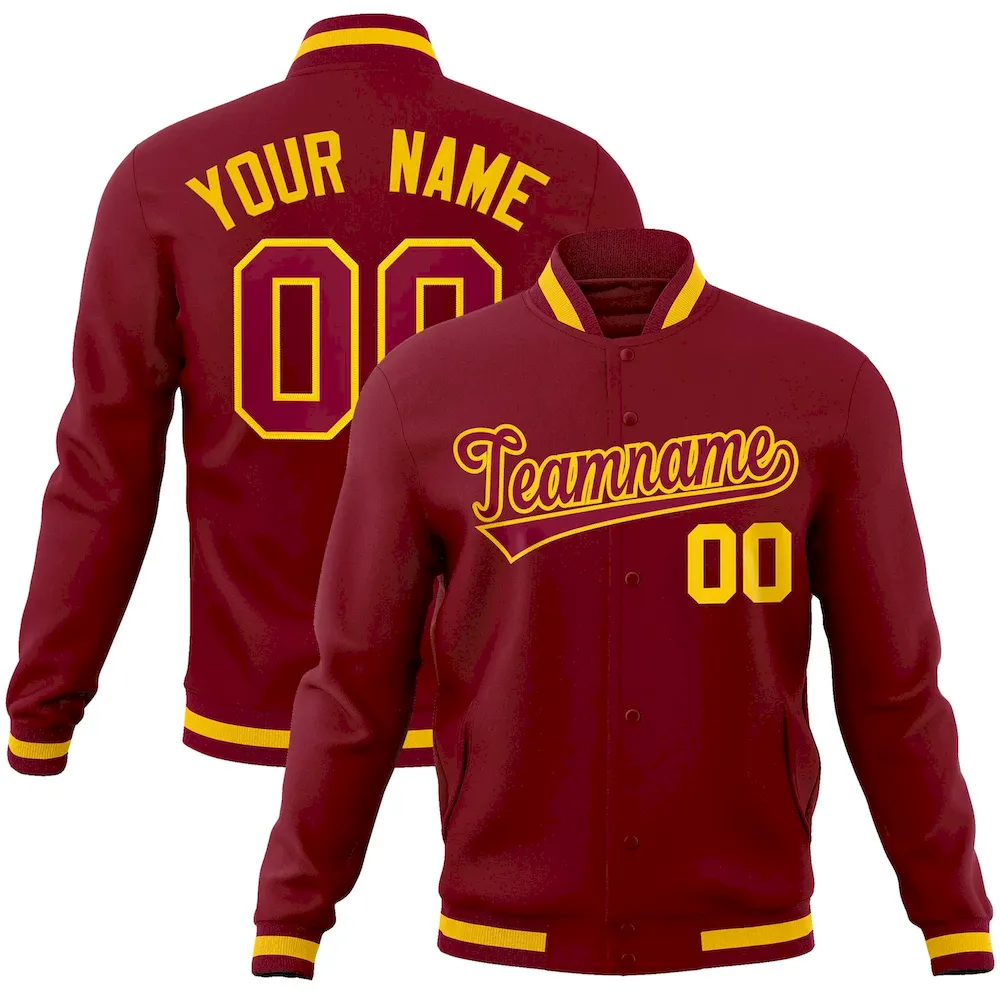 Custom Crimson Crimson-Gold Classic Style Varsity Full-Snap Letterman Jacket