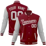 Custom Crimson Gray Full-Snap Varsity Raglan Sleeves Letterman Baseball Jacket