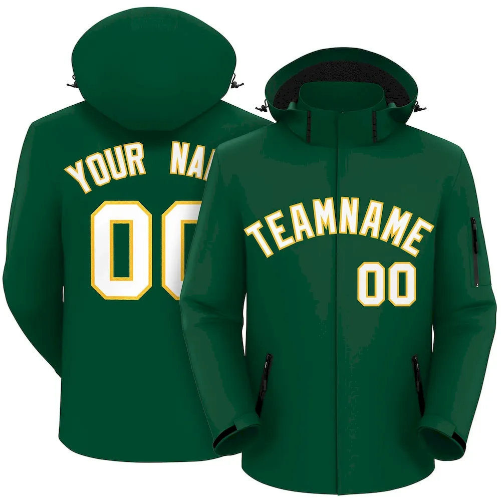 Custom Green White-Gold Classic Style Waterproof Jacket