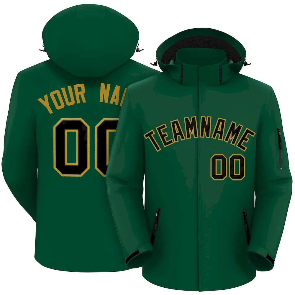 Custom Green Black-Old Gold Classic Style Waterproof Jacket