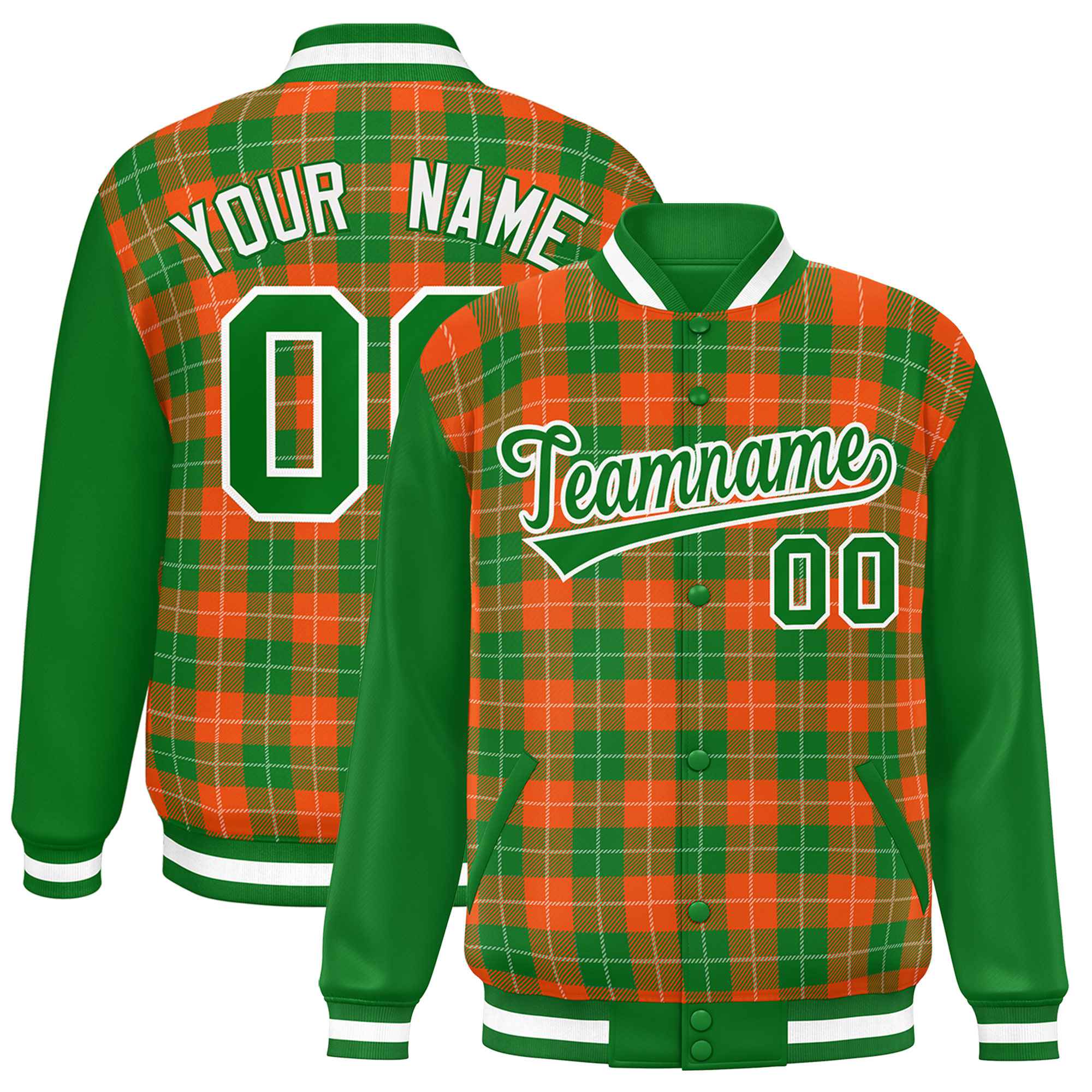 Custom White Kelly Green-Red Raglan Sleeves Personalized Side Pattern Authentic Football Jersey