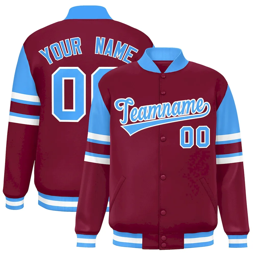 Custom Crimson Varsity Full-Snap Color Block Letterman Jacket