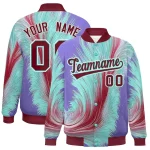 Custom Crimson Varsity Full-Snap Feather Fluid Pattern Letterman Baseball Jacket