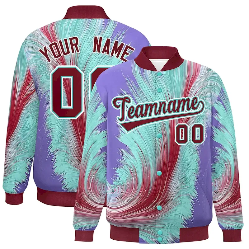 Custom Crimson Varsity Full-Snap Feather Fluid Pattern Letterman Baseball Jacket