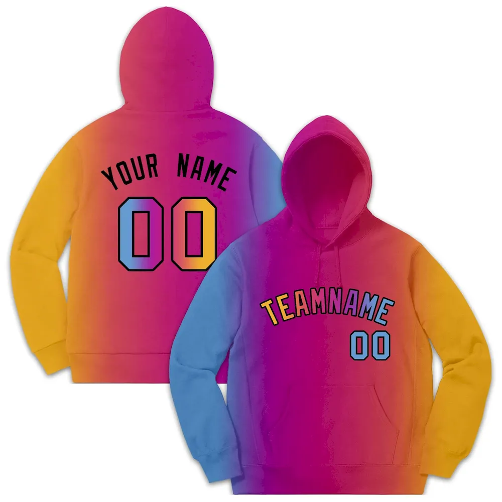 Custom Lt Blue Pink-Orange Gradient Fashion Casual Pullover Hoodie