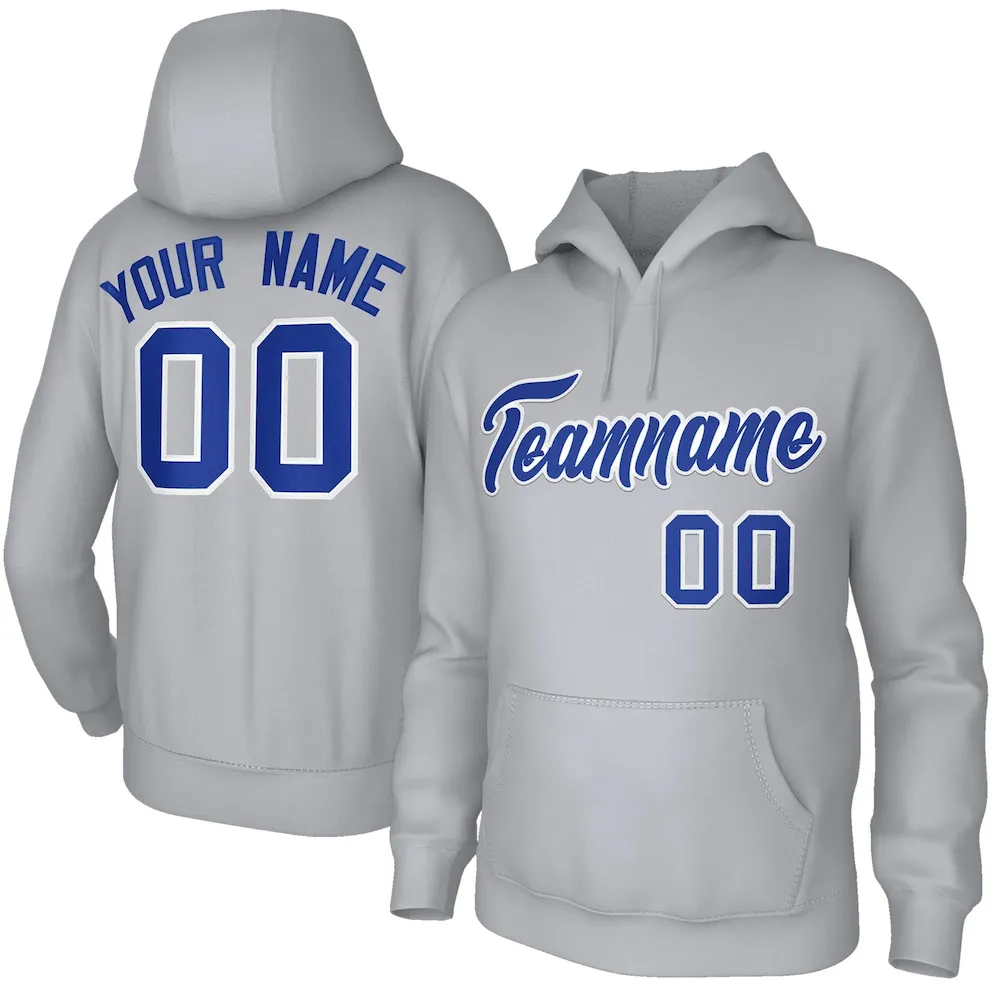 Custom Stitched Gray Royal-Orange Classic Style Sweatshirt Pullover Hoodie