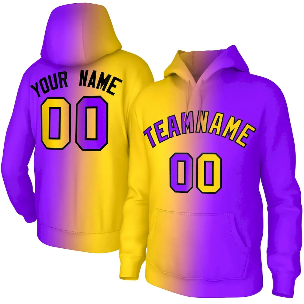 Custom Stitched Purple Gold Gradient Fashion Athletic Pullover Sweatshirt Hoodie