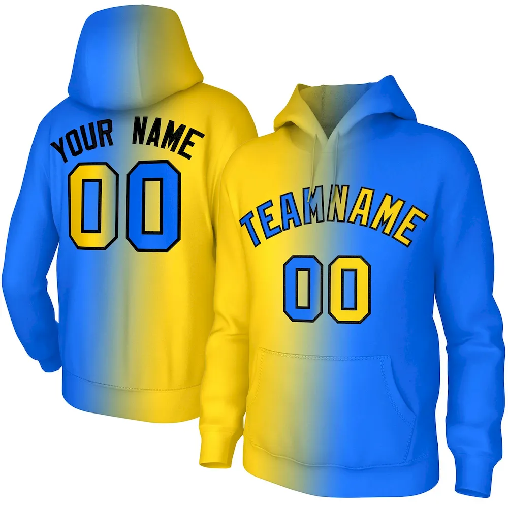 Custom Stitched Royal Gold Gradient Fashion Athletic Pullover Sweatshirt Hoodie