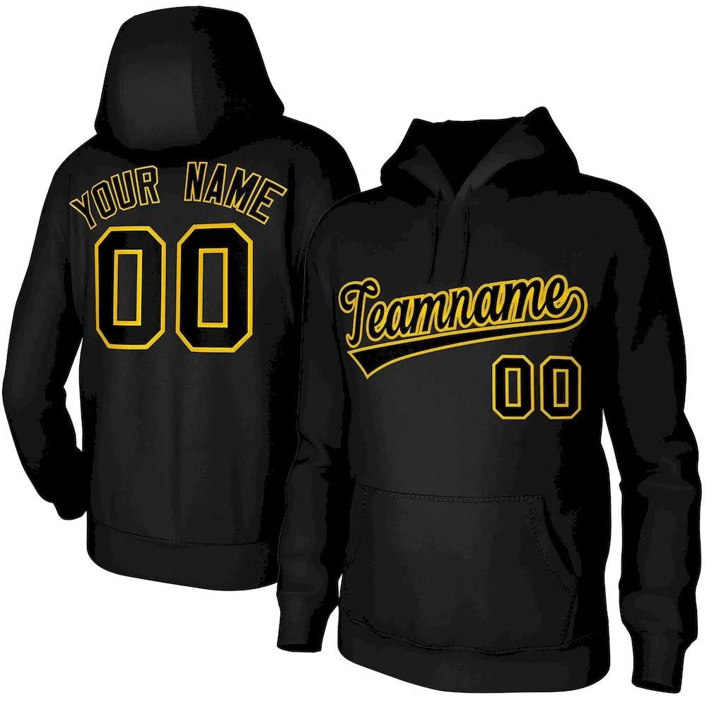 Custom Black Yellow Classic Style Sports Uniform Pullover Hoodie