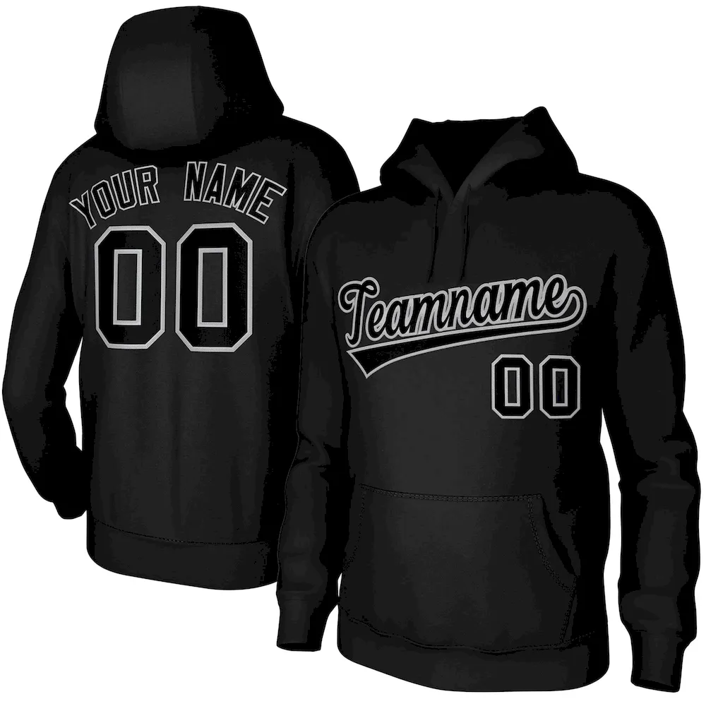 Custom Black Gray Classic Style Sports Uniform Pullover Hoodie