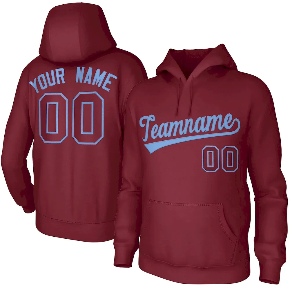 Custom Cardinal Light Blue Classic Style Sports Uniform Pullover Hoodie