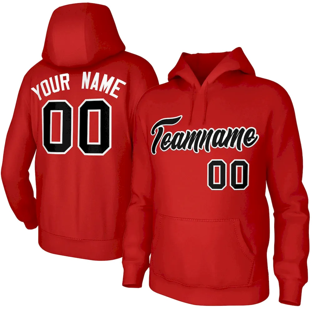 Custom Red Black-White Classic Style Personalized Uniform Pullover Hoodie