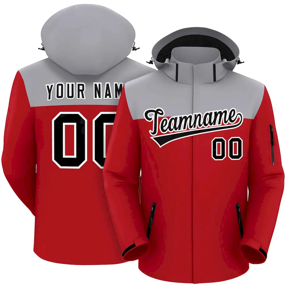 Custom Gray Red-Black Two Tone Waterproof Jacket