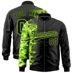 Custom Black 3D Flame Varsity Full-Zip Letterman Bomber Jacket