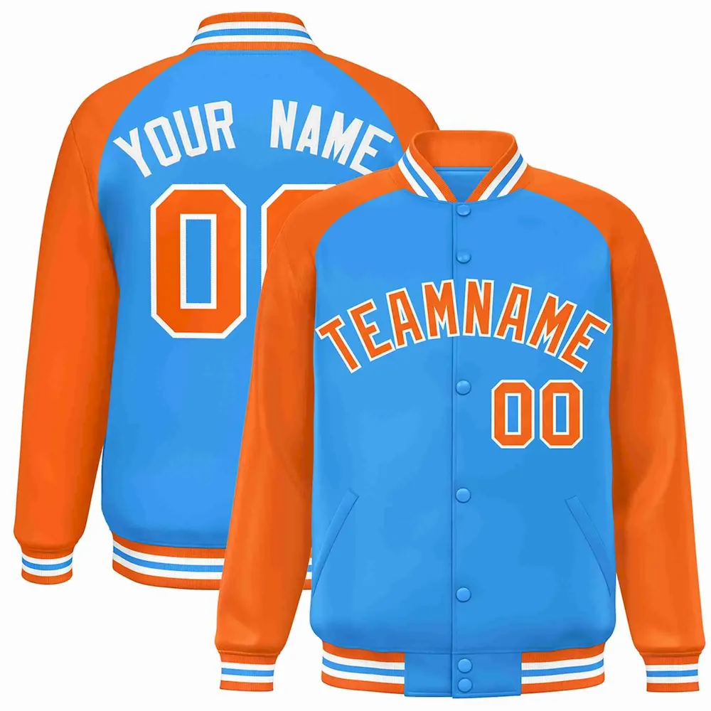 Custom Aqua Orange Raglan Sleeves Gradient Thick Stripe Authentic Baseball Jersey