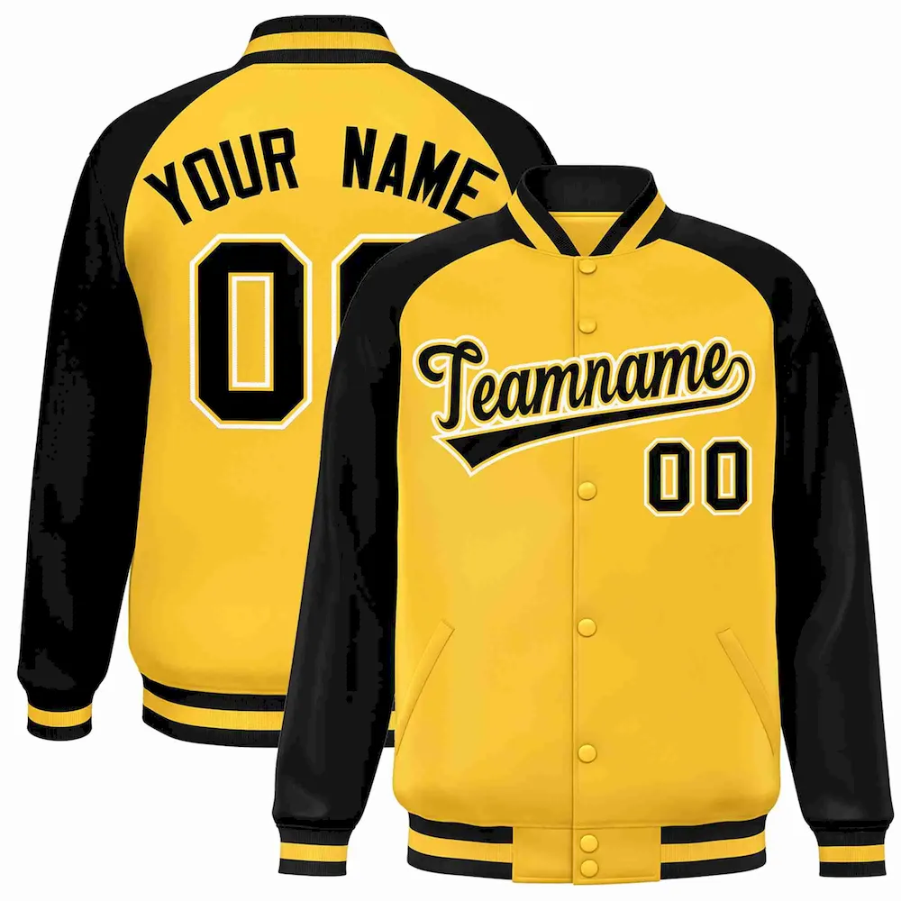 Custom Gold Black-Gold Raglan Sleeves Varsity Full-Snap Letterman Jacket