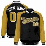 Custom Black Old Gold-Black Raglan Sleeves Varsity Full-Snap Letterman Jacket