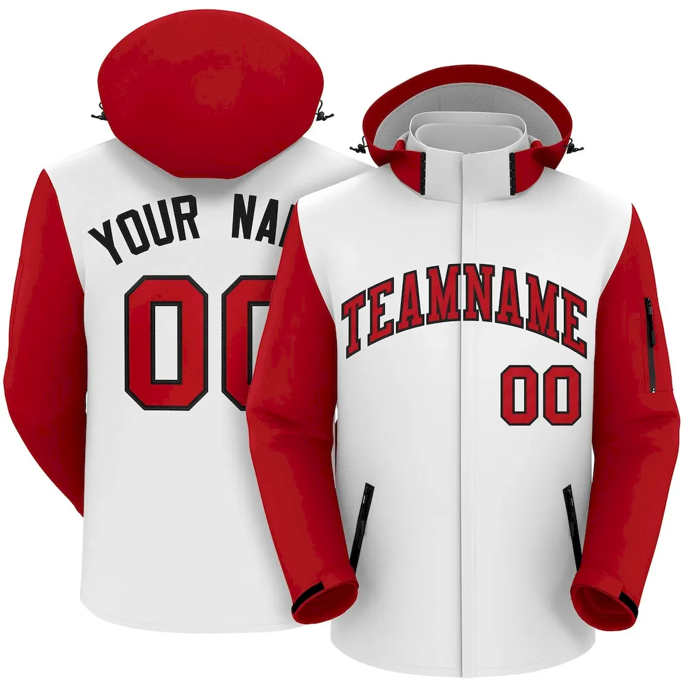 Custom White Red-Black Raglan Sleeves Waterproof Jacket