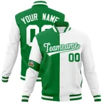 Custom Kelly Green White Letterman Two Tone Full-Snap Split Fashion Jacket