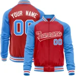 Custom Red Powder Blue Varsity Full-Zip Raglan Sleeves Letterman Baseball Jacket