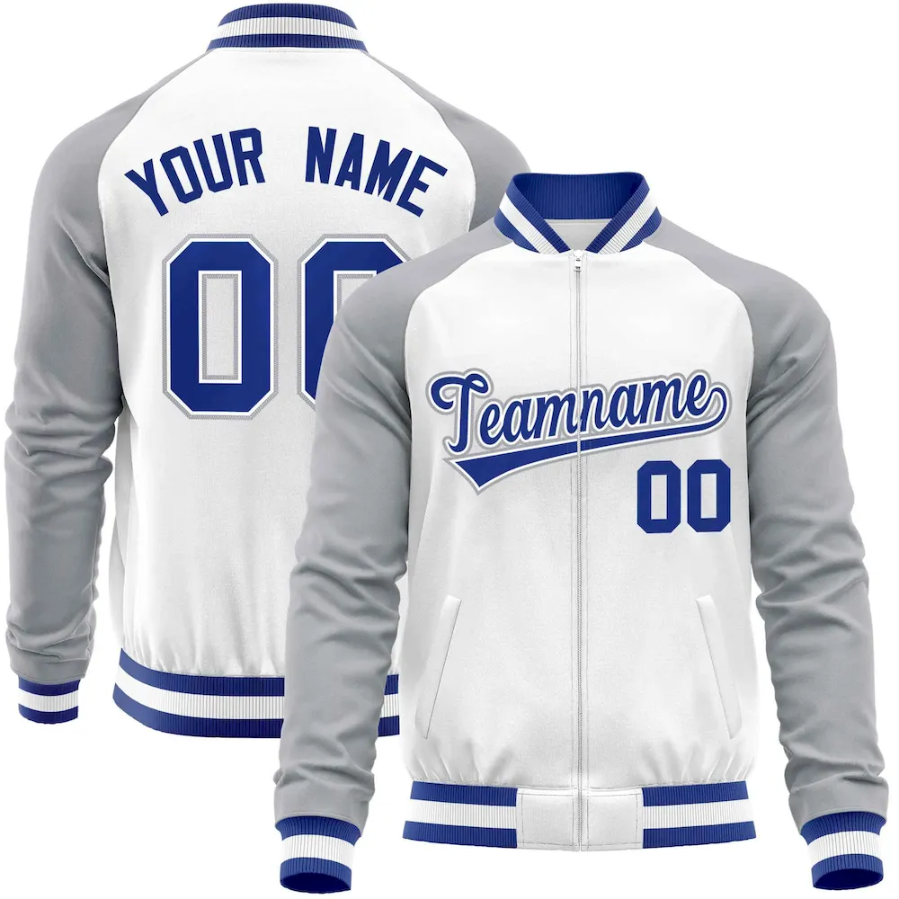 Custom White Red Varsity Full-Zip Raglan Sleeves Letterman Baseball Jacket