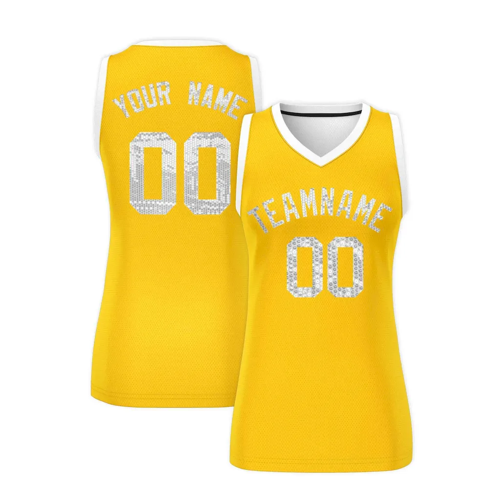 Custom Gold Black Women Basketball Jersey Sequined Dress