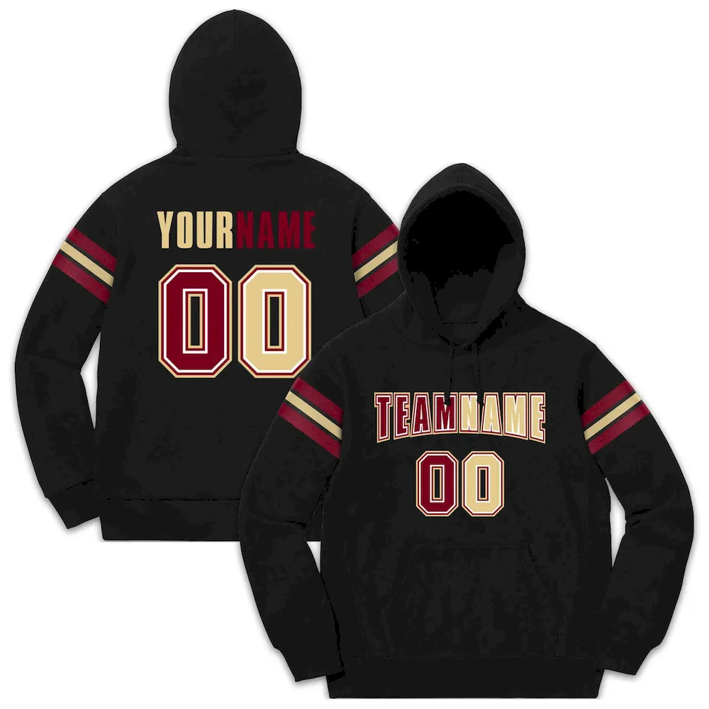 Custom Stitched Black Crimson-Cream Cotton Pullover Sweatshirt Hoodie