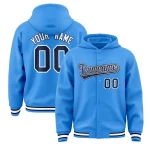 Custom Powder Blue Navy-White Varsity Full-Snap Letterman Classic Jacket Hoodie