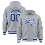 Custom Gray Royal-White Varsity Full-Snap Letterman Classic Jacket Hoodie